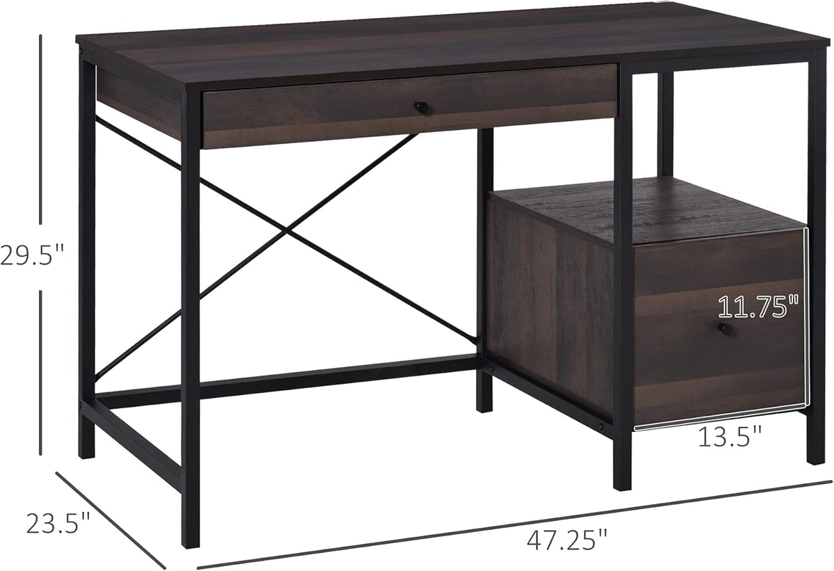 Black Walnut Home Office Desk with Filing Cabinet A754