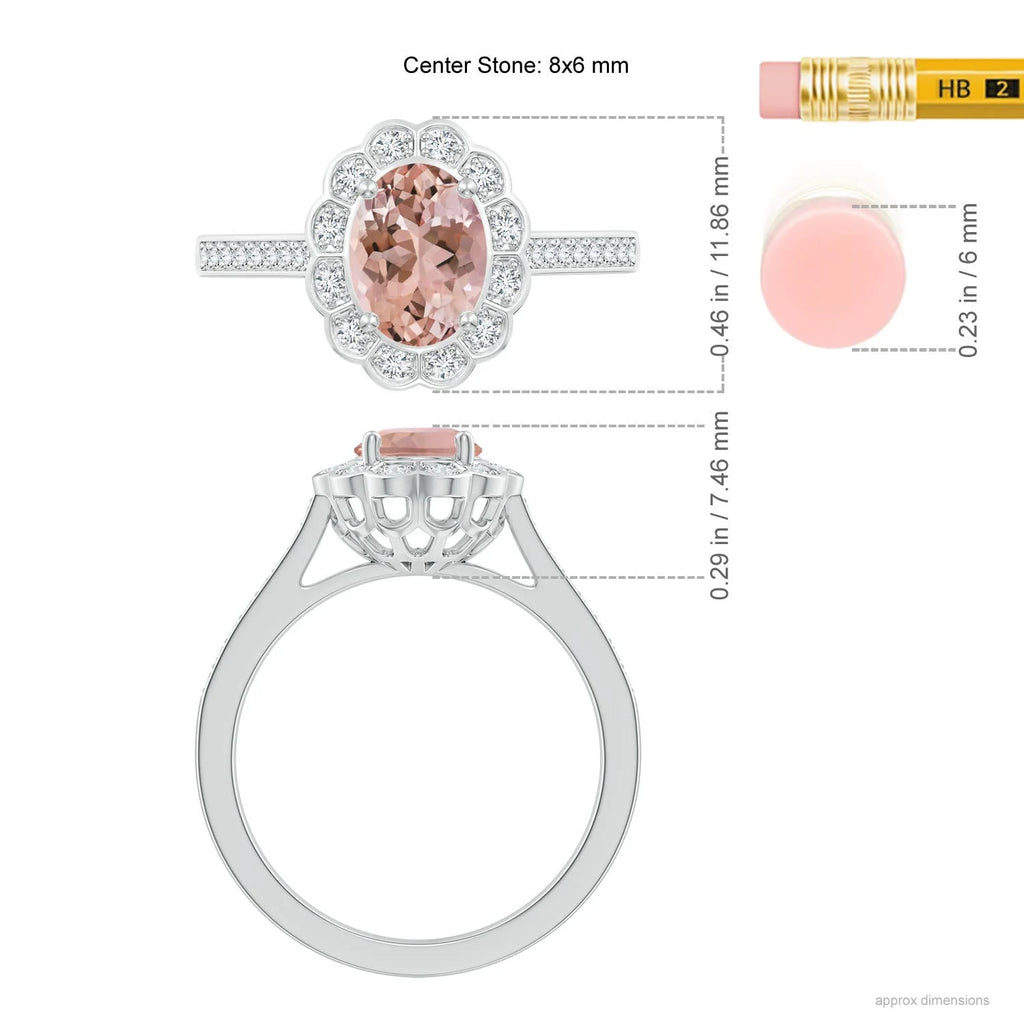 Natural Morganite Diamond Halo Ring in Platinum, Size 10.5 C912747