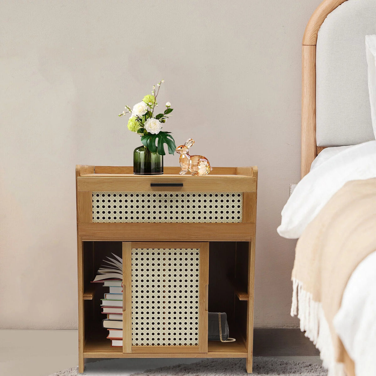 Bamboo Nightstand with Drawer J98669