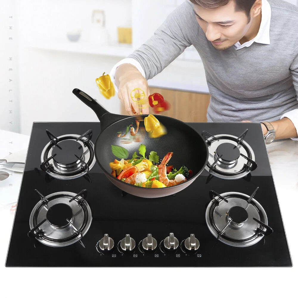 30" 5 Burners Black Tempered Glass Gas Cooktop F2447