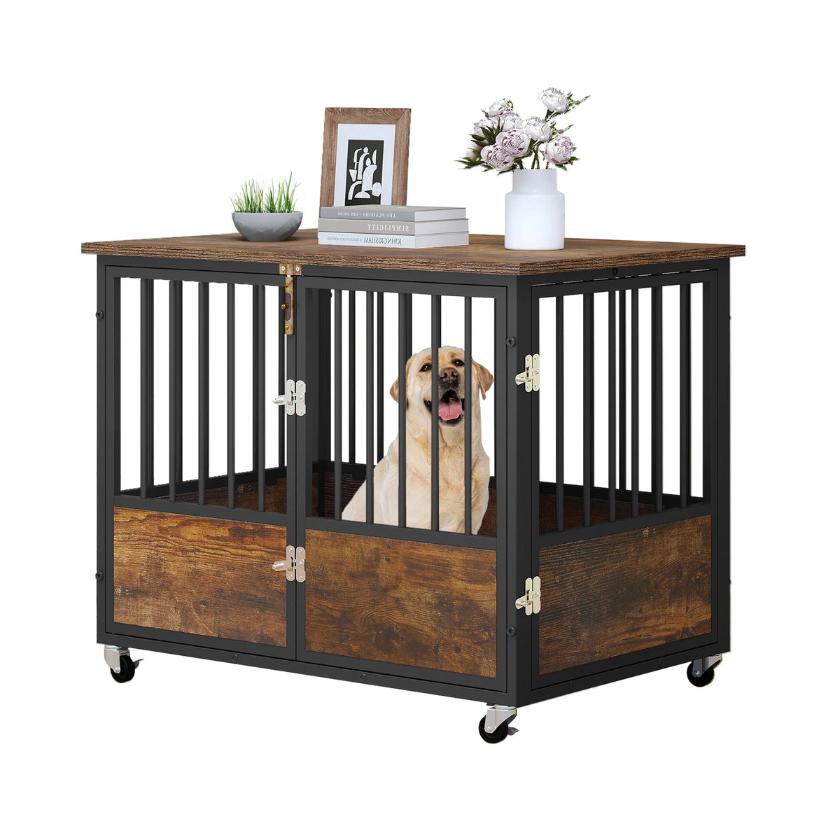 Large 38in Heavy Duty Metal Dog Crate and Kennel with Wheels V962