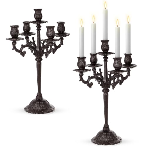2 Pcs 5 Arm Black Cast Iron Candelabra V332738