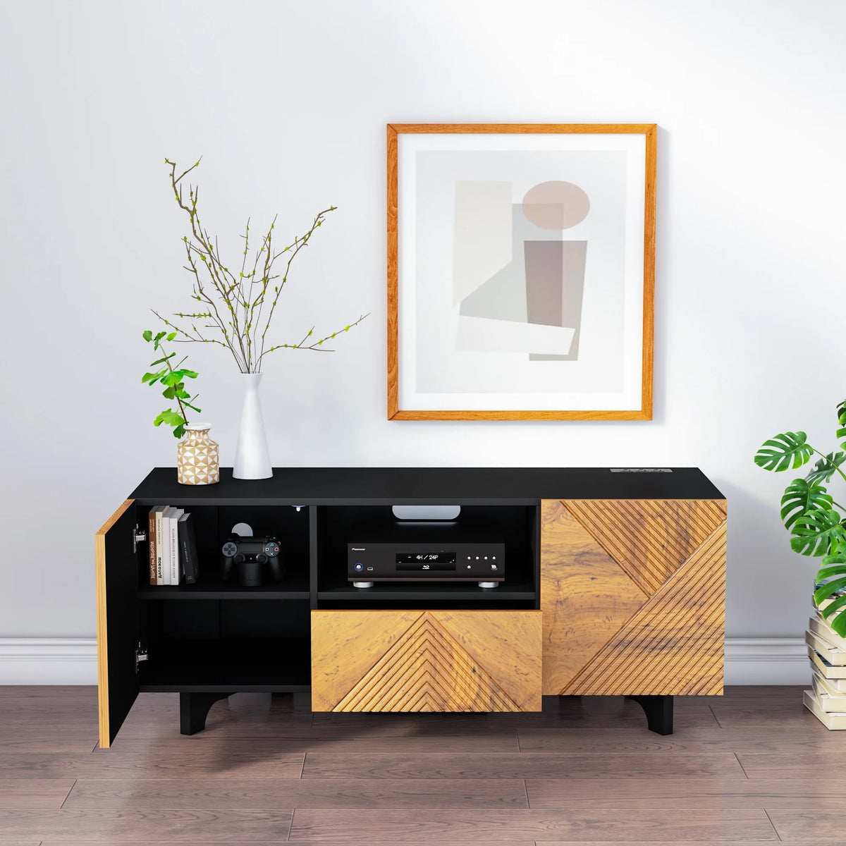 Mid Century Modern TV Stand with Power Outlets F995253