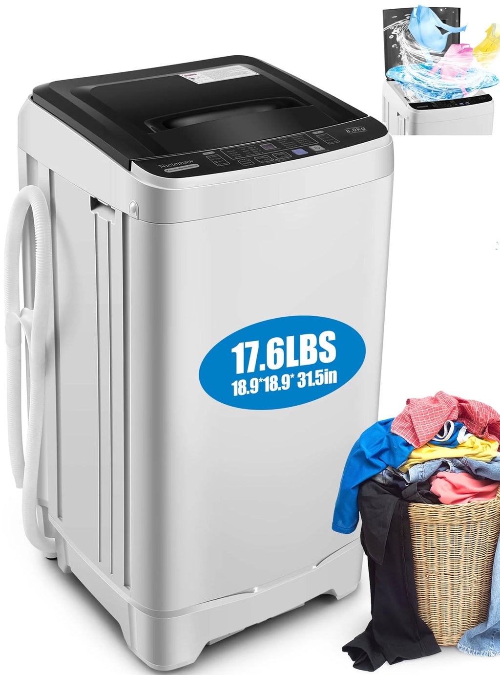 Portable 17.6lbs Fully-Automatic Washing Machine W8492