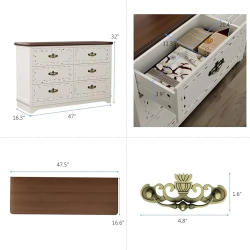 Antiqued Two-Tone 6 Drawer Wood Chest K73257