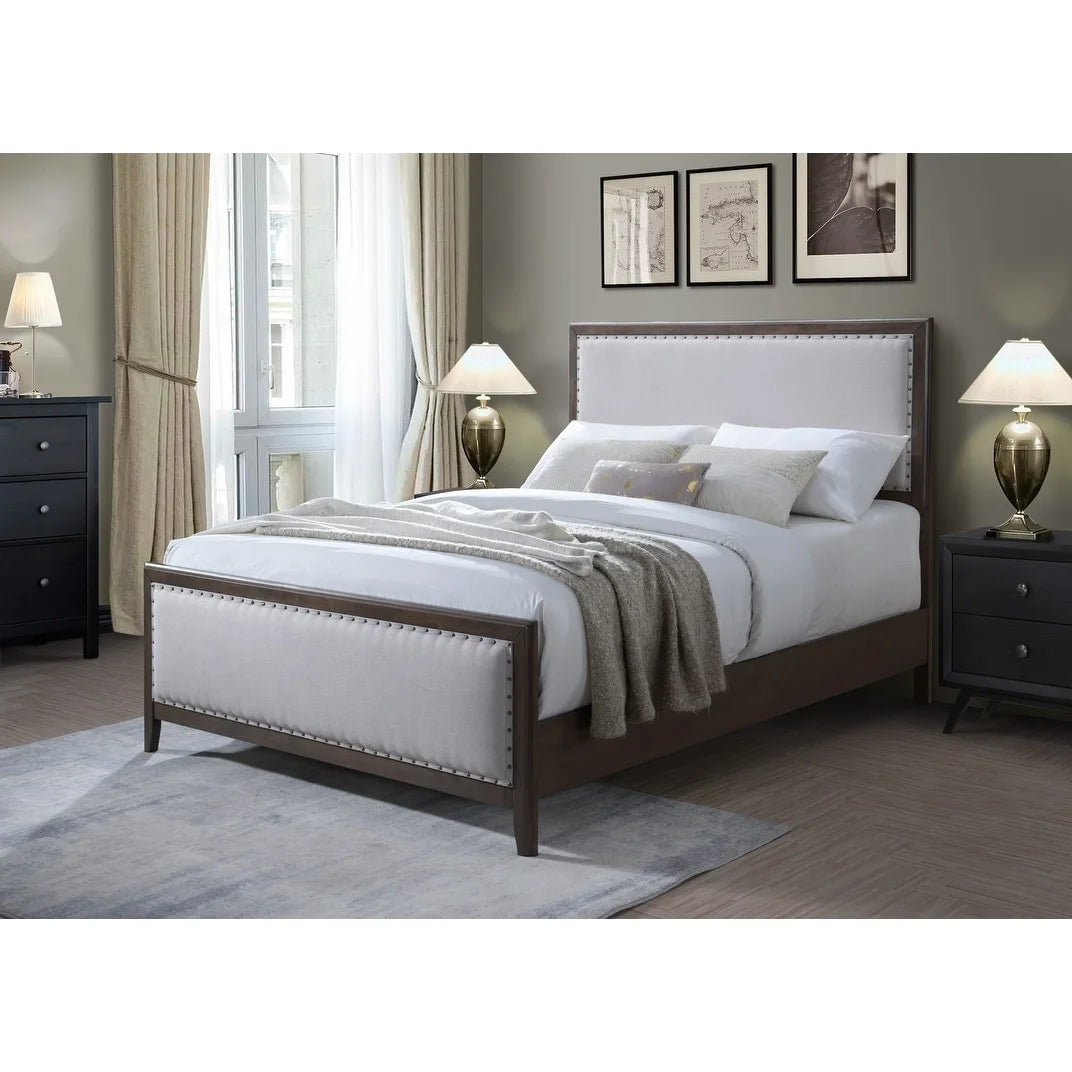 Natural Solid Wood Upholstered Adjustable Platform Bed Queen F6399