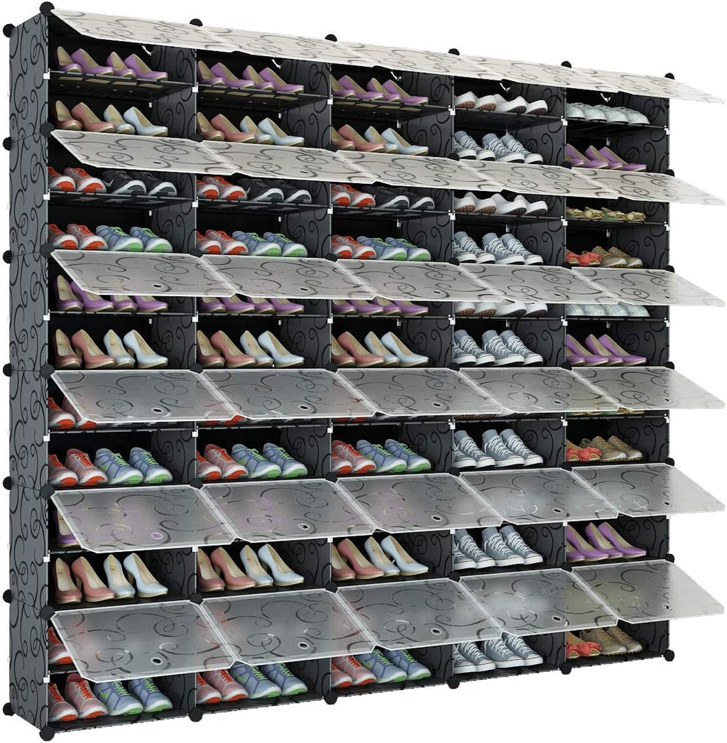 Portable 48 Pair 8 Tier Black Shoe Rack Organizer S5239