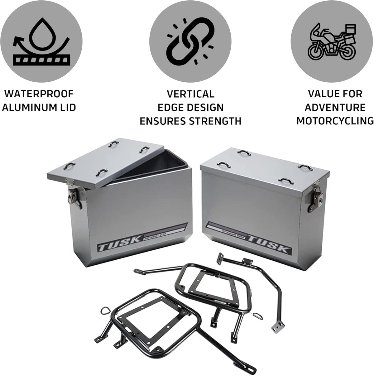 Large Silver Aluminum Panniers with Pannier Racks F8089