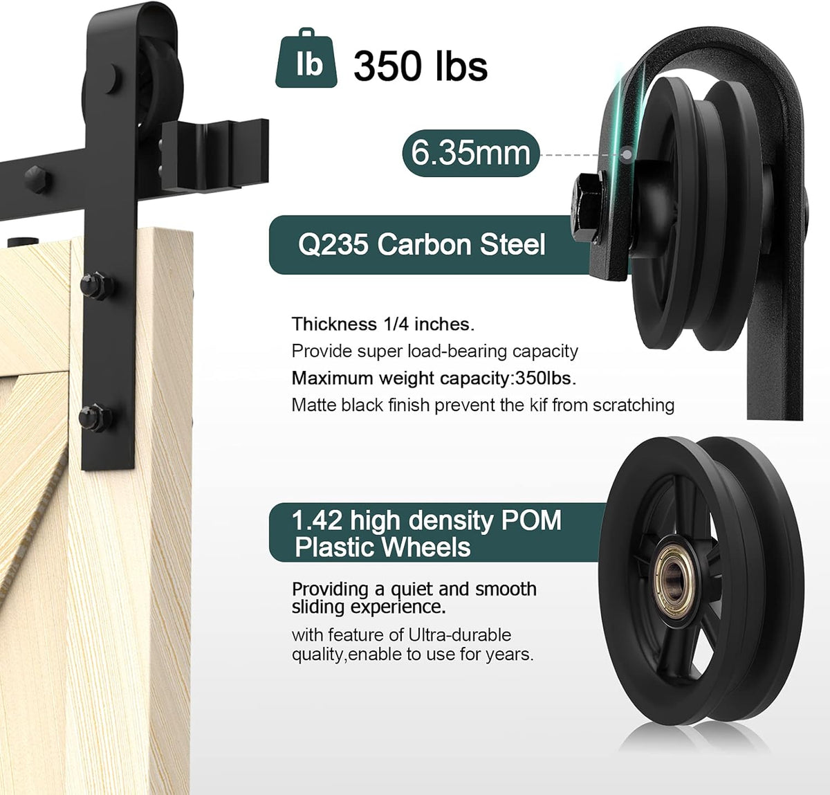6.6FT Heavy Duty Q235 Carbon Steel Barn Door Hardware Kit I6163