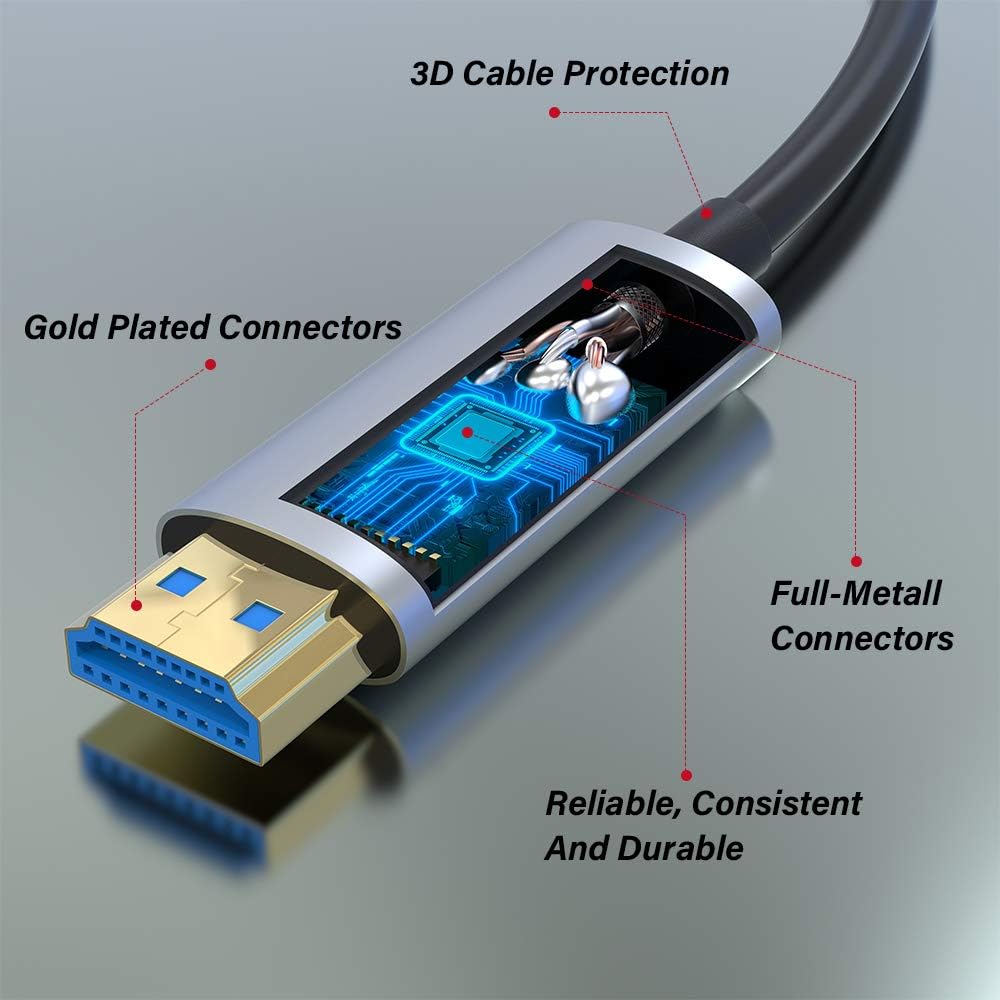 50ft Fiber Optic HDMI Cable 4K@60Hz HDR ARC 18Gbps D948