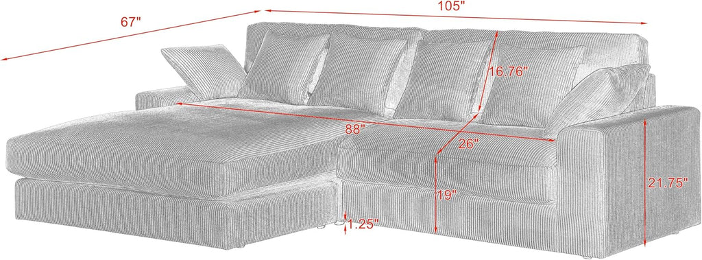 Oversized Corduroy L Shaped Sectional Sofa with Chaise Lounge Q97855