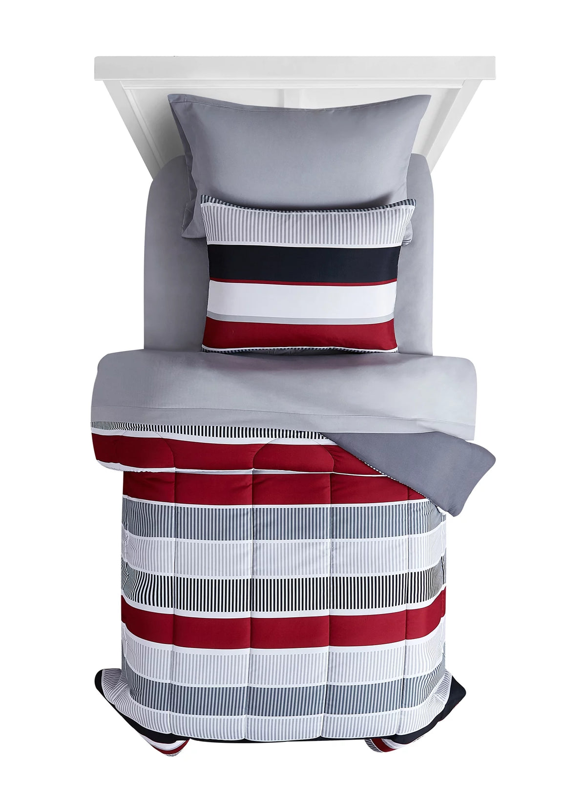 Red and Gray Stripe 6 Piece Twin Comforter Set K6076