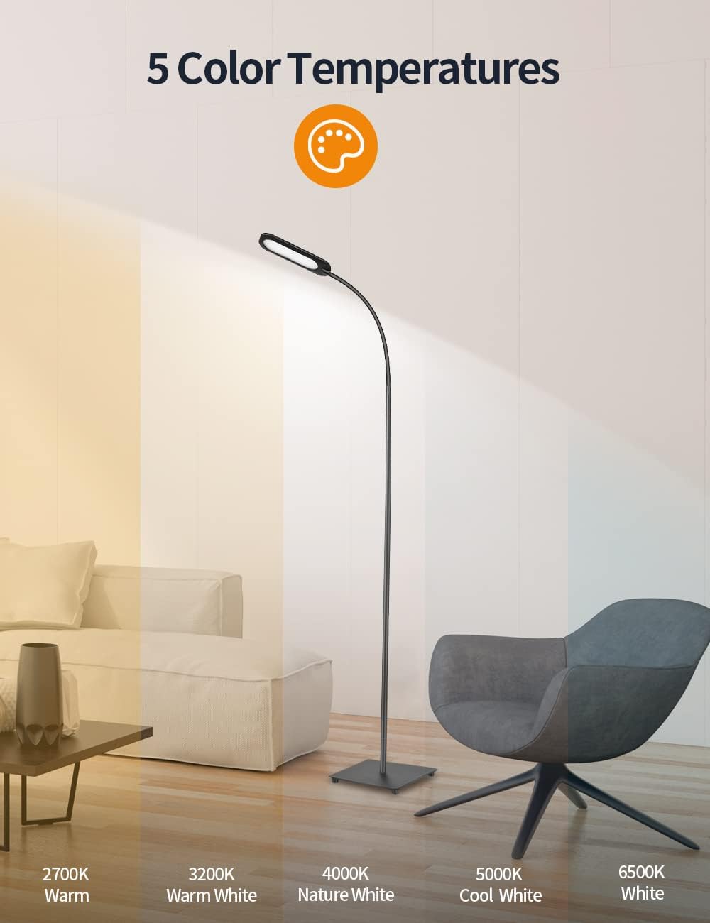 Black LED Floor Lamp with Adjustable Gooseneck H3536