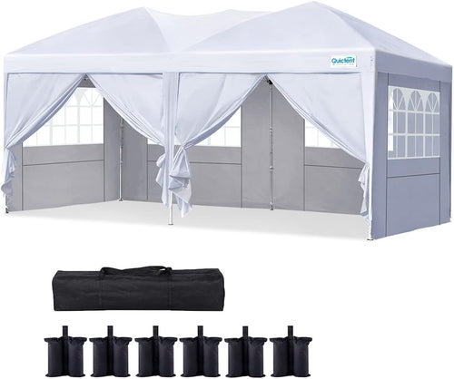 10x20 Pop up Canopy Tent with Sidewalls, 6 Sand Bags Included A1961