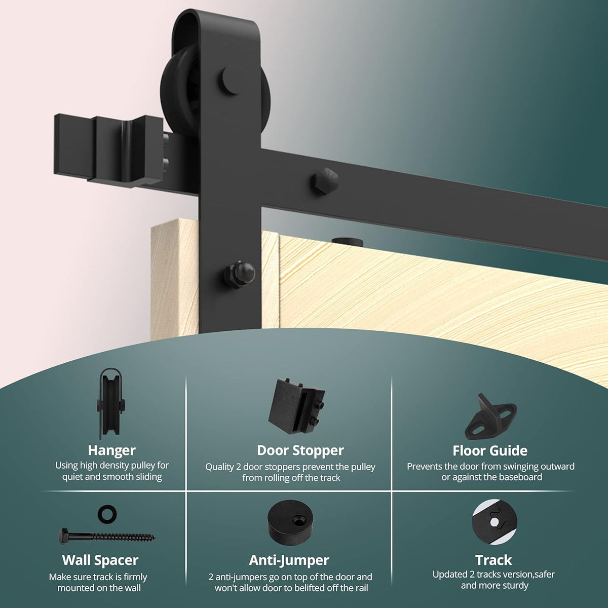 6.6FT Heavy Duty Q235 Carbon Steel Barn Door Hardware Kit I6163