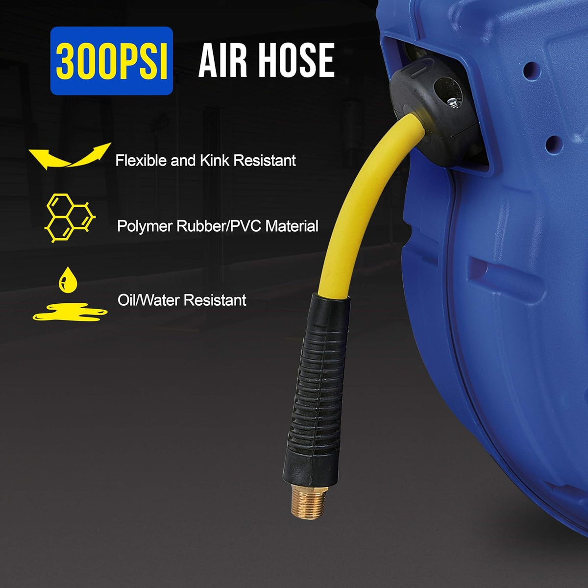 Retractable Air Hose Reel 3/8 Inch x 50 Foot Hybrid Polymer 300PSI Y265497