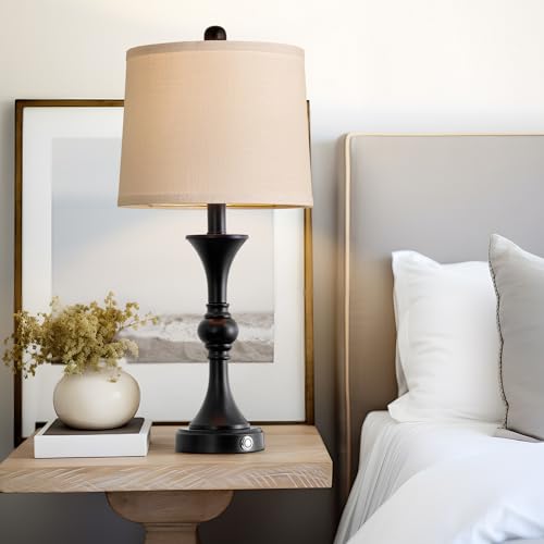 Black Fabric Drum Shade Table Lamps Set of 2 L29223