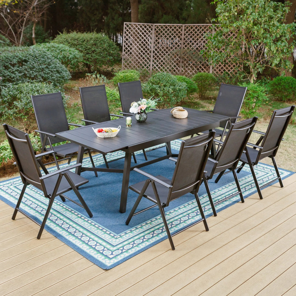 9-Piece Black Outdoor Dining Set with Expandable Table X55825