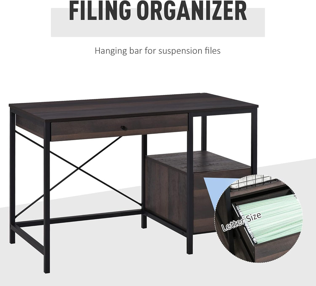 Black Walnut Home Office Desk with Filing Cabinet A754
