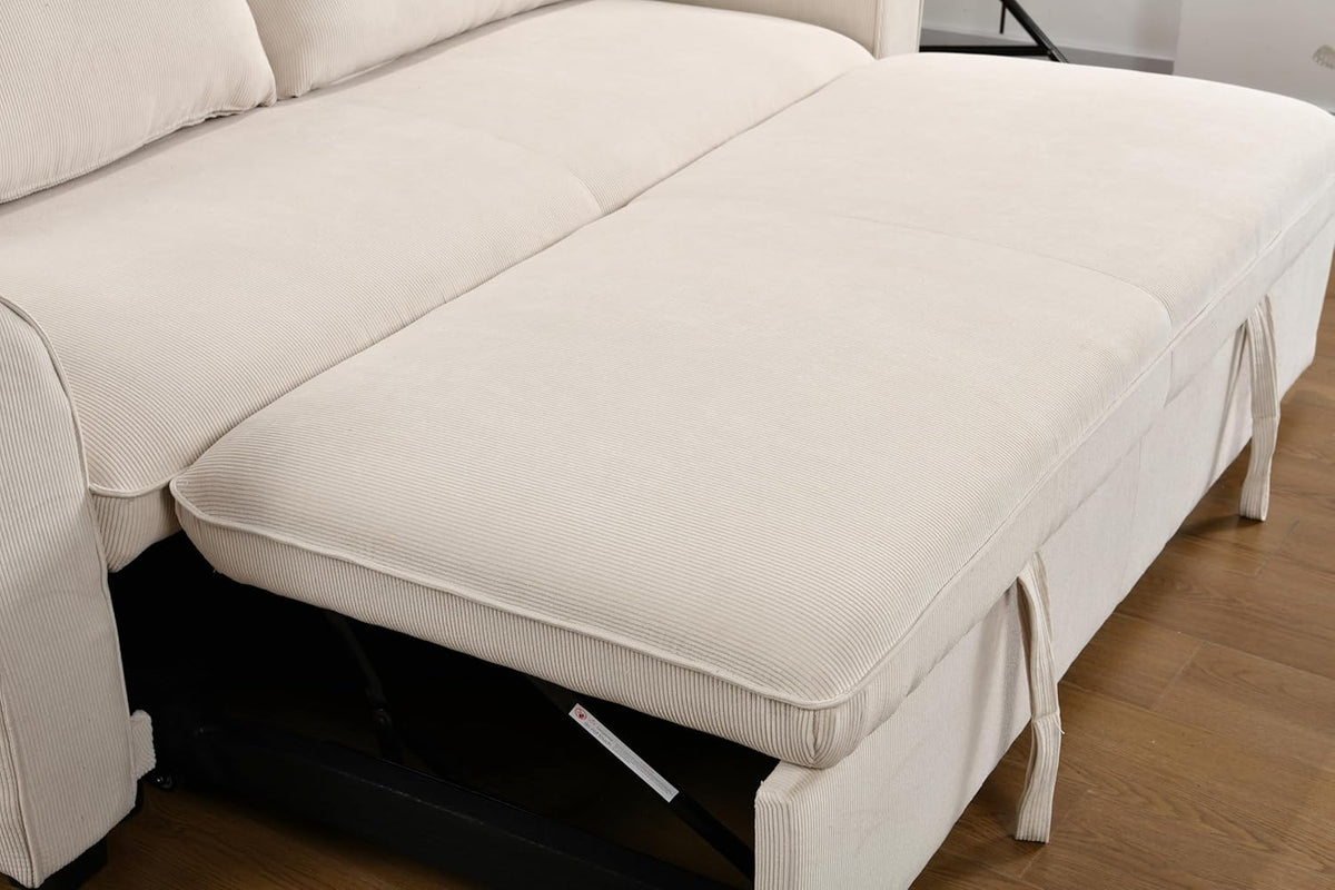 Beige Fabric Convertible Sleeper Sofa with Pull out Bed W598468