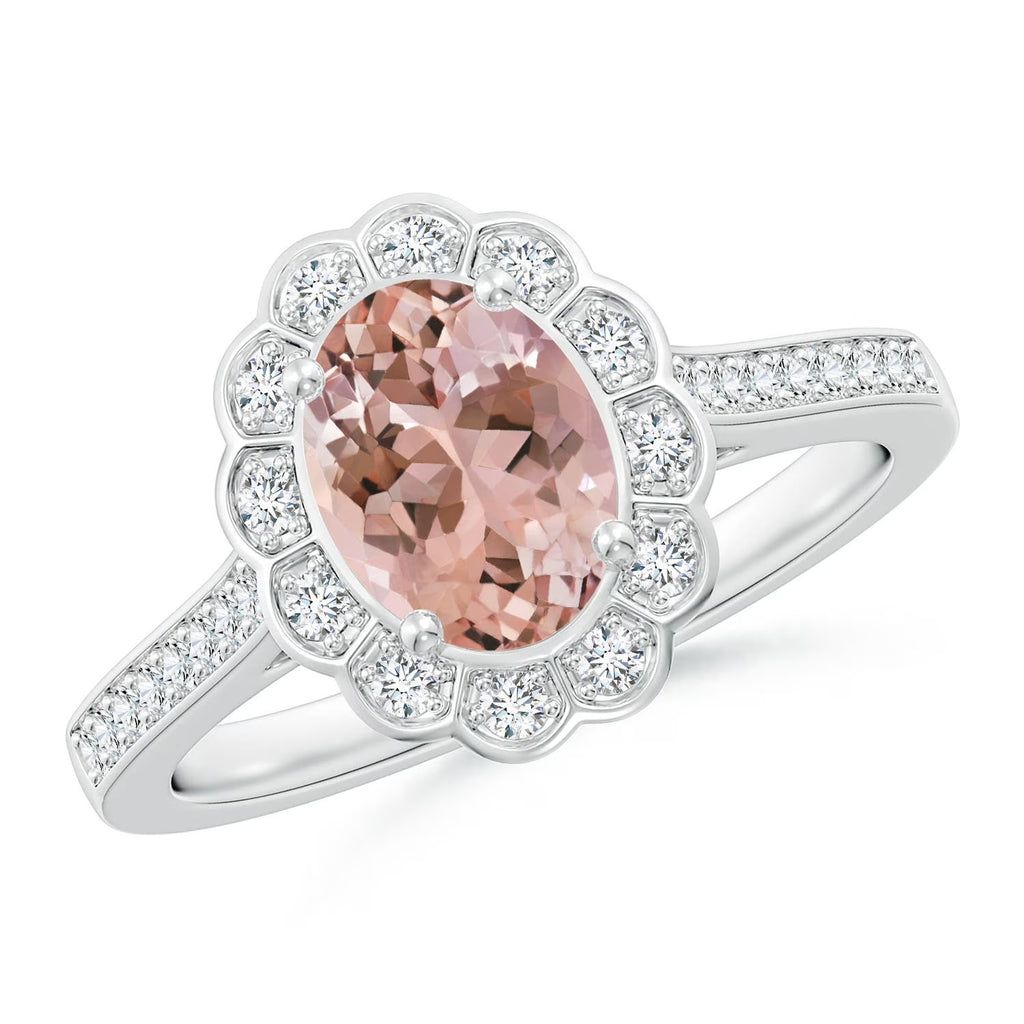 Natural Morganite Diamond Halo Ring in Platinum, Size 10.5 C912747
