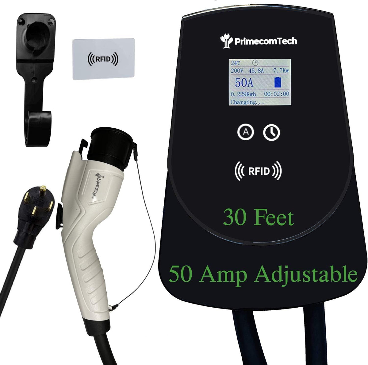 50 Amp Level-2 Smart Electric Vehicle Home Charging Station 220 Volt 30 Feet Hardwire P5318
