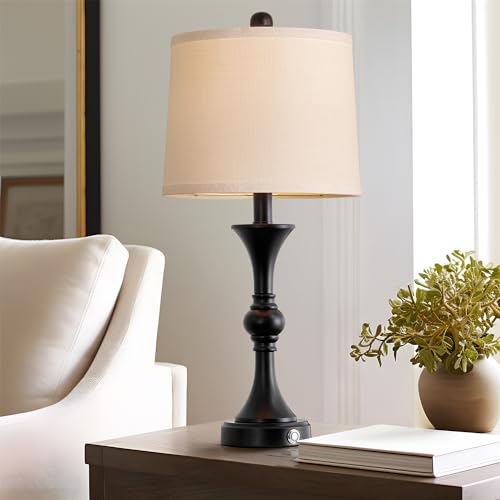 Black Fabric Drum Shade Table Lamps Set of 2 L29223