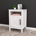 White Nightstand End Table with Door Cabinet and Open Shelf V756573