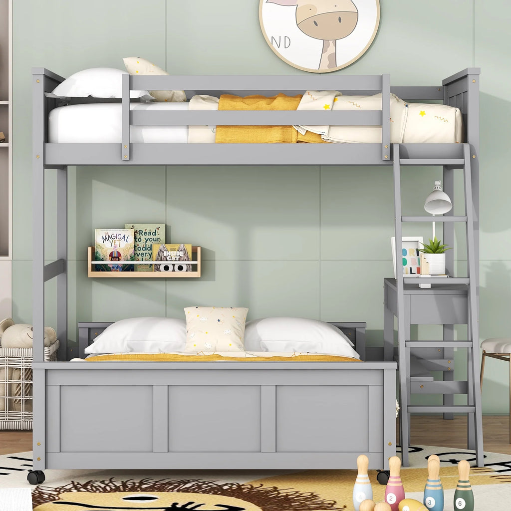 Twin Over Full Bunk Bed with Desk N866