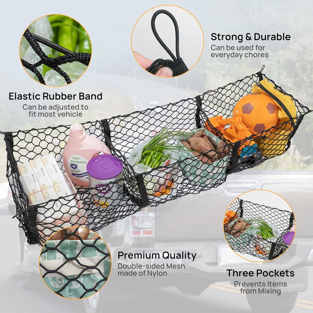 Cargo Net Trunk Bed Organizer with 4 Metal Hooks, 43.3×11.8 inch, Pack of 2 R36233
