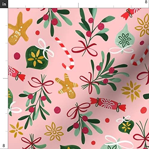 Vintage Christmas Pink Green Printed Petal Signature Cotton Fabric I572704