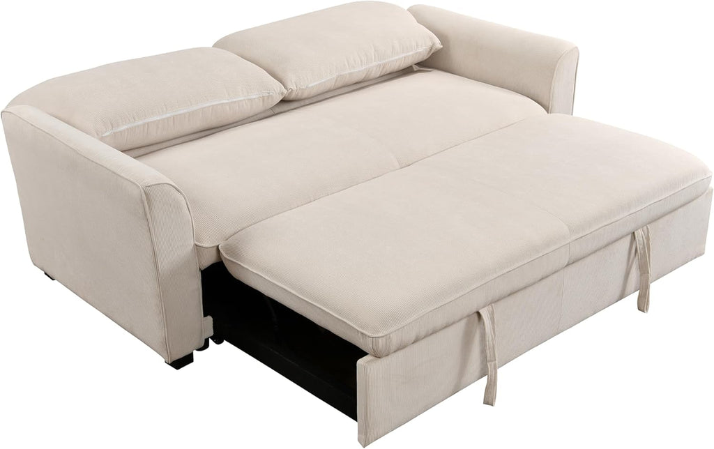 Beige Fabric Convertible Sleeper Sofa with Pull out Bed W598468