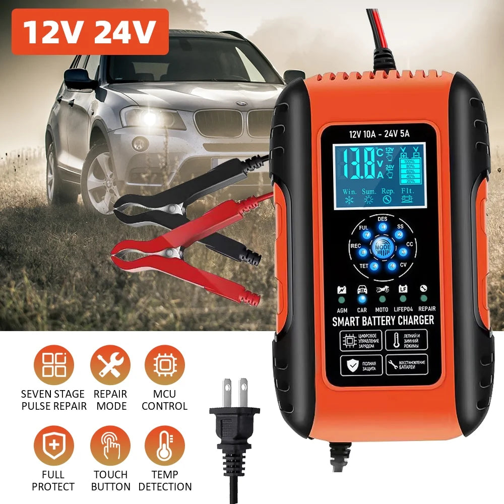 12V/12A 24V/6A Smart Battery Charger for LiFePO4 Lead-Acid AGM Wet Gel Battery J2578