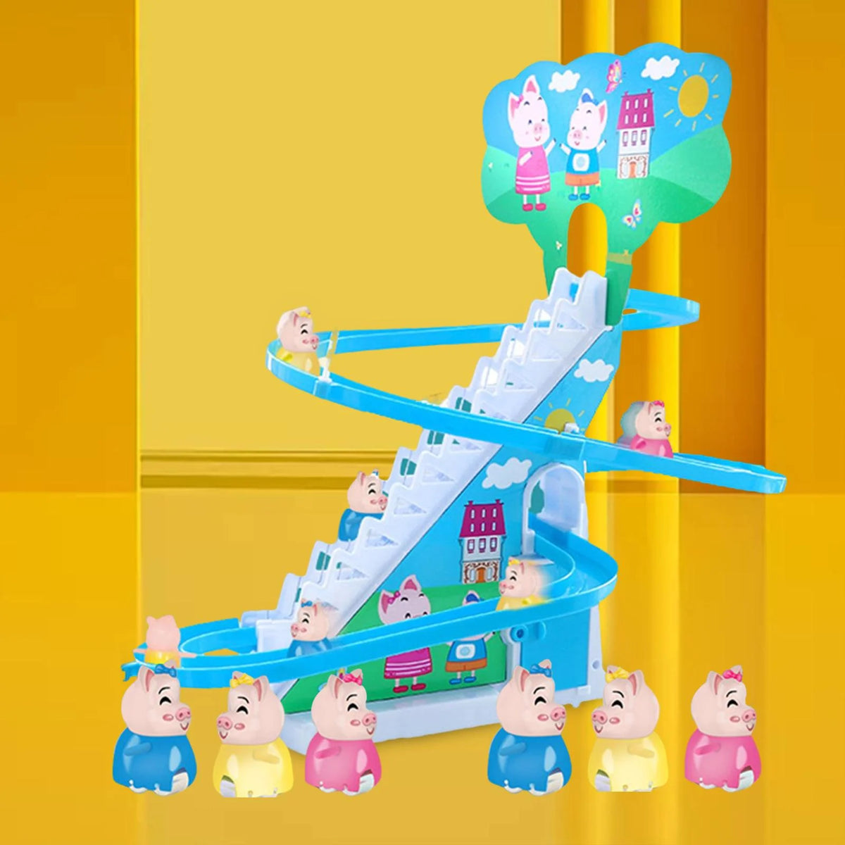6 Pigs Electric Pig Climbing Stair Toy with LED Lights P977