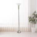 1 Light Brushed Nickel Torchiere Floor Lamp with White Glass Shade H857