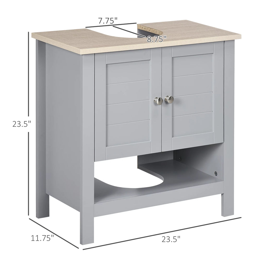 Gray Pedestal Sink Storage Cabinet with Adjustable Shelf V395226