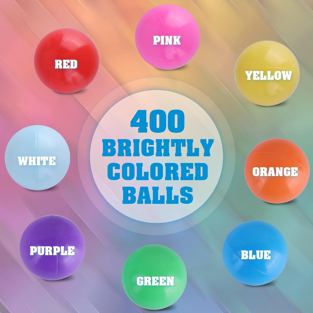 400 Count 8 Colors Plastic Ball Pit Balls with Storage Mesh Bag A854915