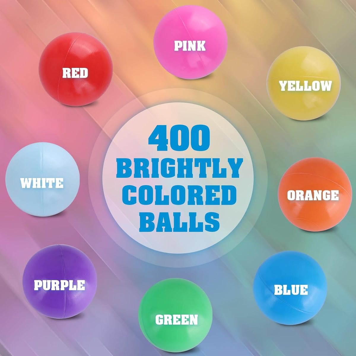 400 Count 8 Colors Plastic Ball Pit Balls with Storage Mesh Bag A854915