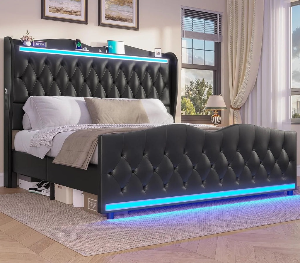 King Size Upholstered Platform Bed Frame with Tall Headboard K903963