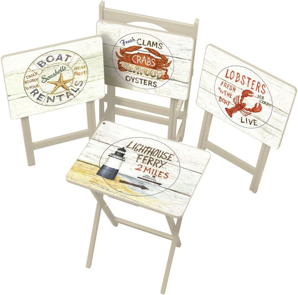 Wine Label TV Dinner Folding Trays with Storage Rack Set of 4 Y214503