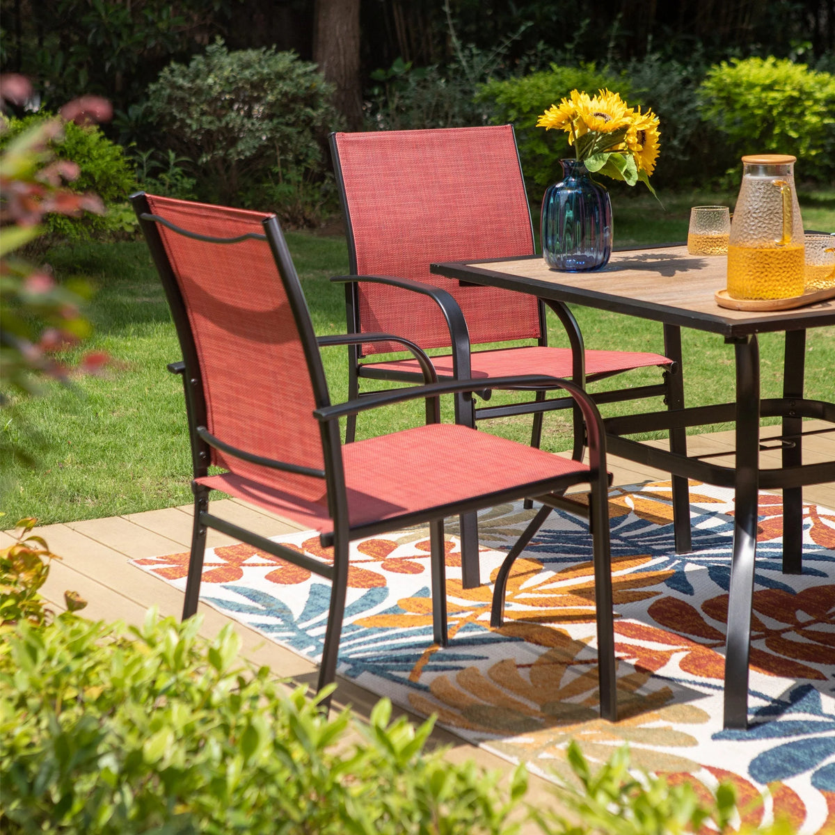 5-Piece Outdoor Patio Dining Set with Textilene Chairs & Wood Grain Table J289