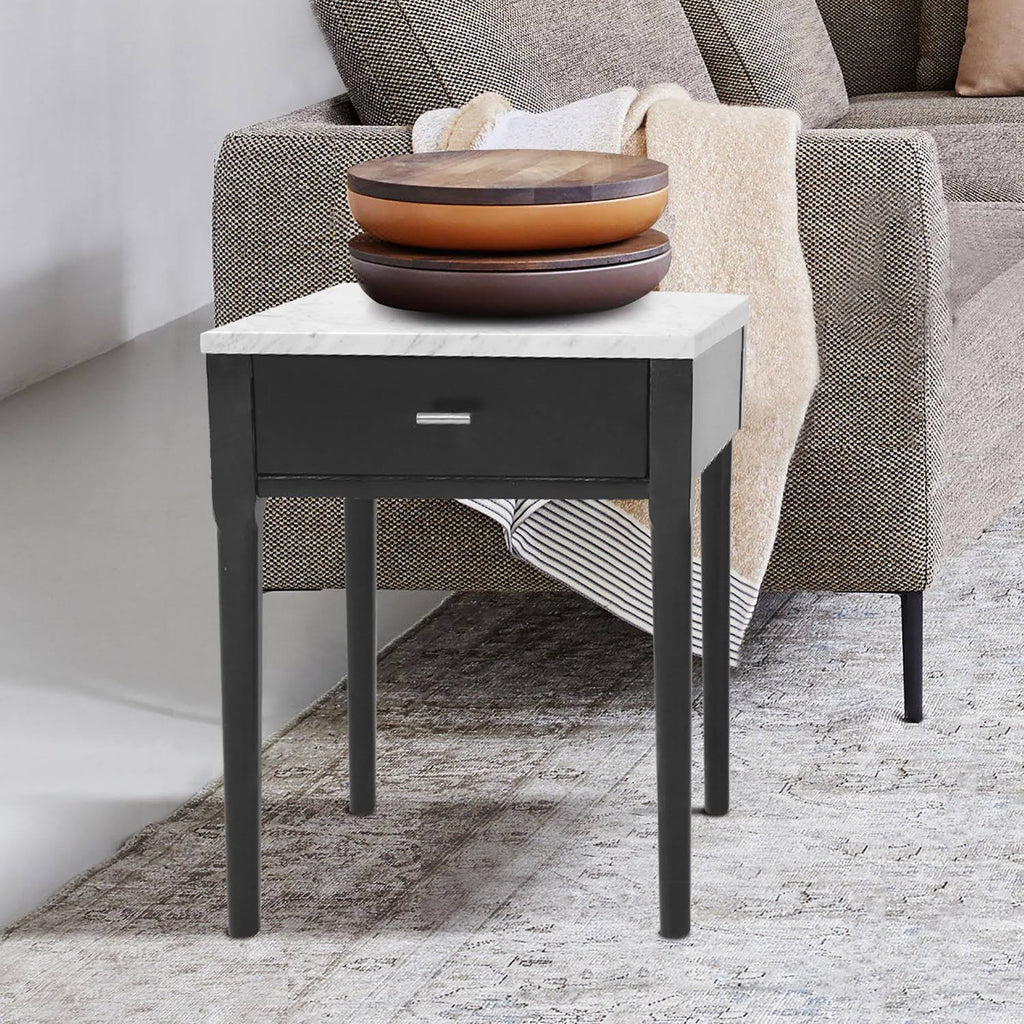 18x22 Square Italian Carrara White Marble Side Table with Black Leg I326953