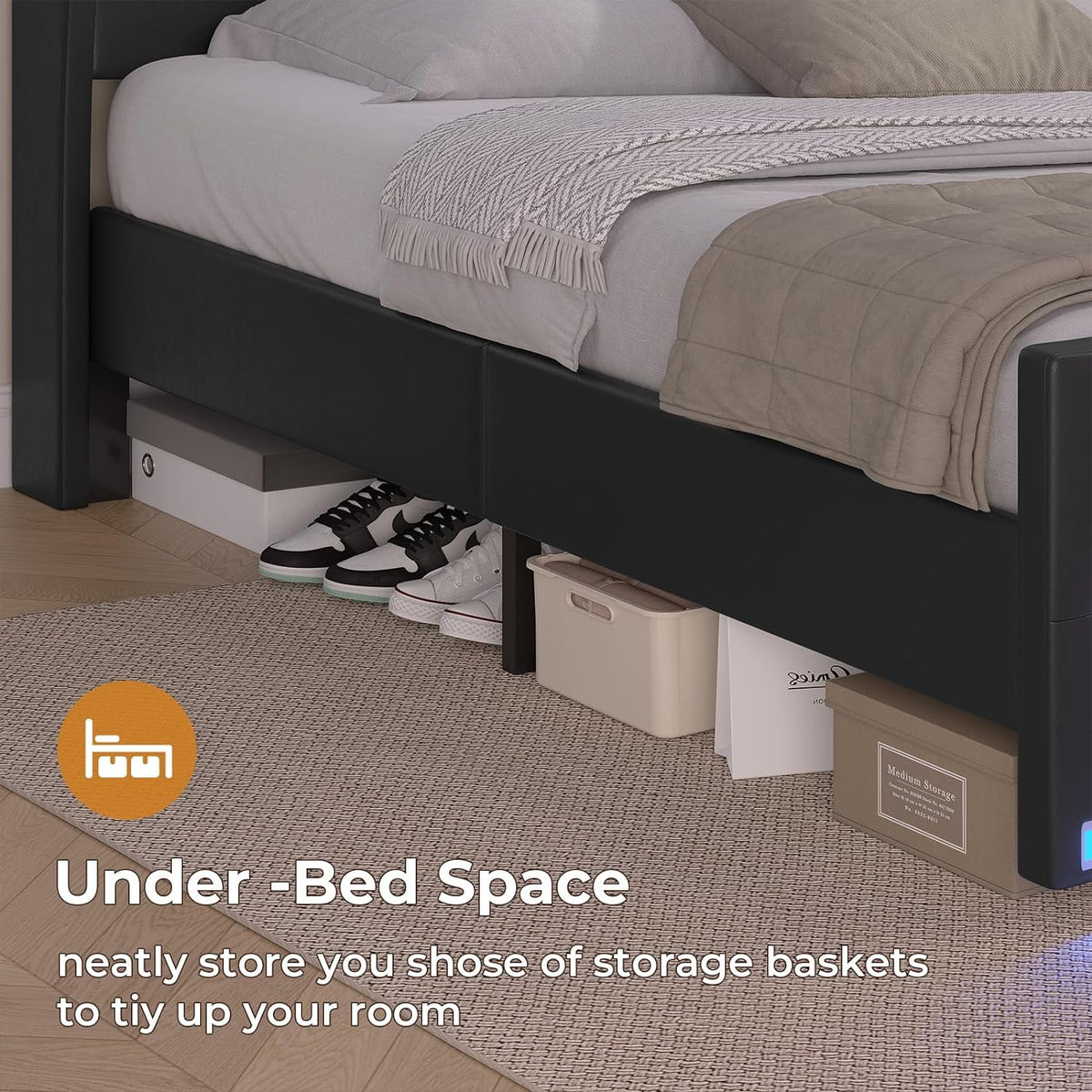 King Size Upholstered Platform Bed Frame with Tall Headboard K903963