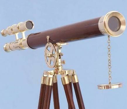Floor Standing Brass Wood Telescope D72239