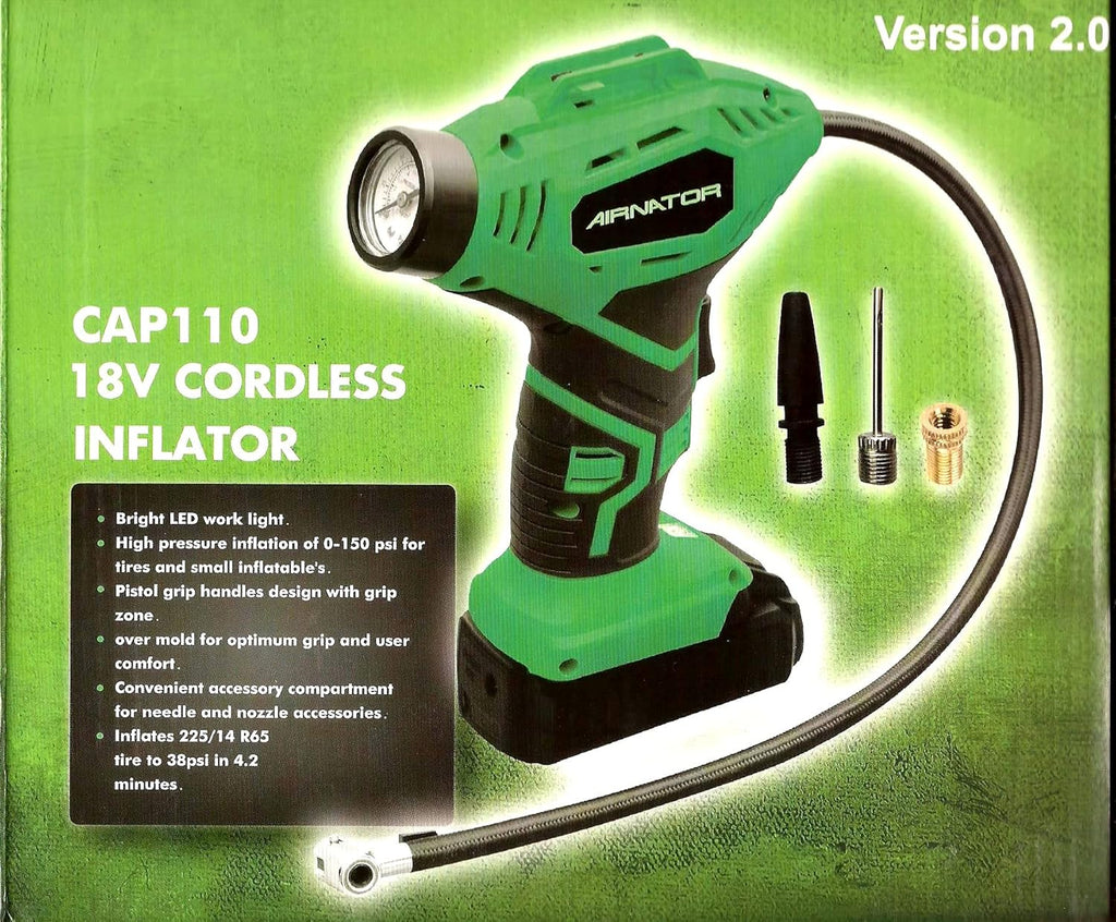 18-Volt Lithium-Ion Cordless Inflator with Gauge, Battery & Charger, 20in Air Hose (9 PC Kit) Pack of 2 Y76990