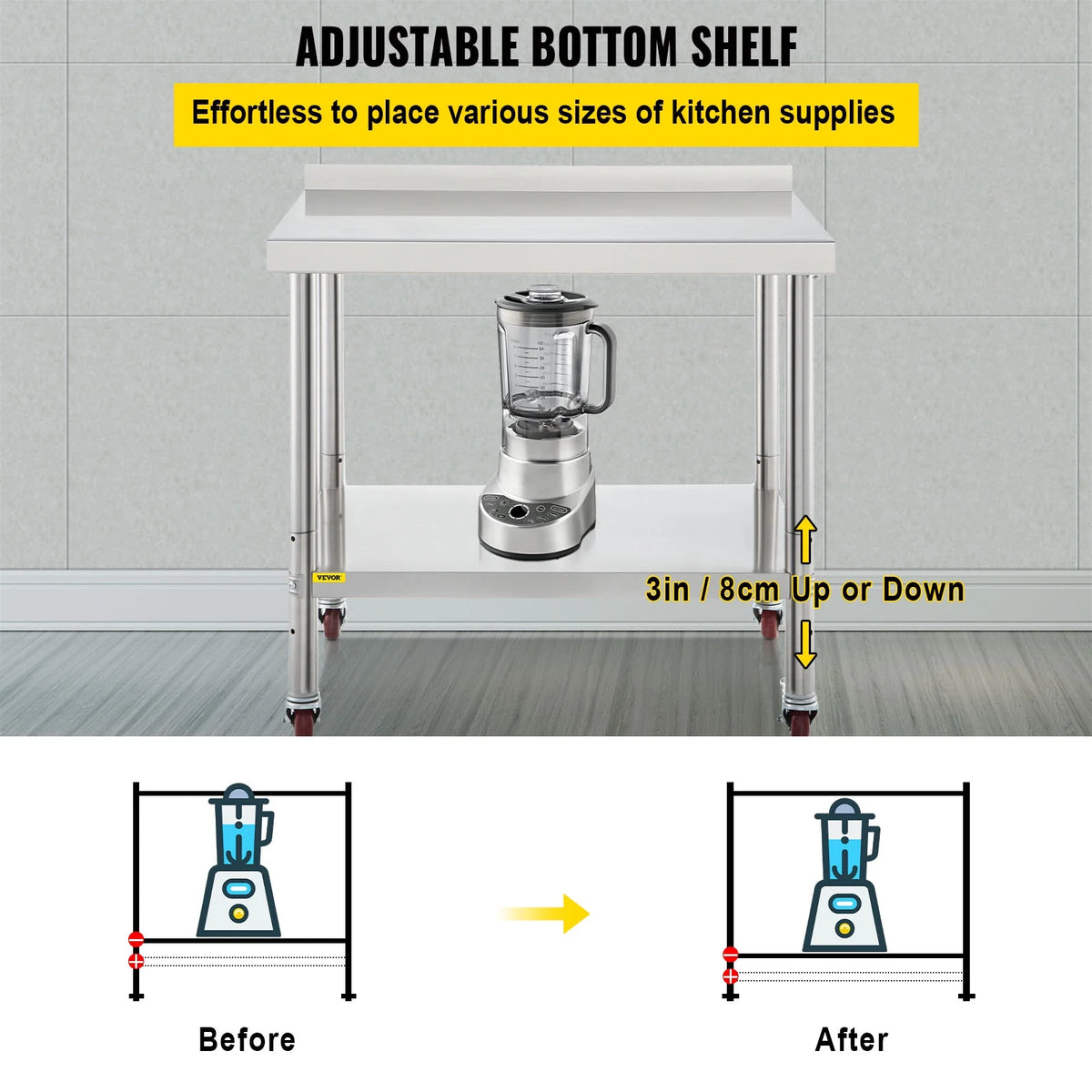 Stainless Steel Prep Table with Backsplash and Casters F58808
