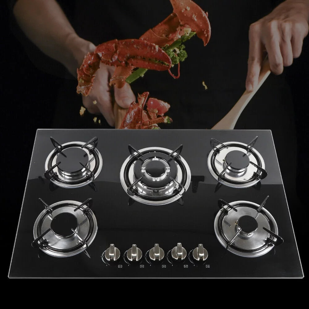 30" 5 Burners Black Tempered Glass Gas Cooktop F2447