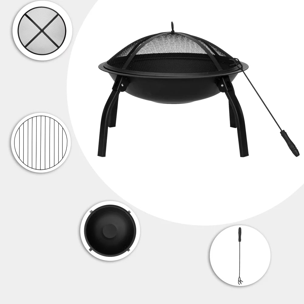22'' Wood Burning Fire Pit with Lid J114848