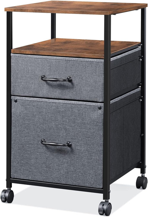 2 Drawer Mobile File Cabinet with Storage Shelf, Black N4168