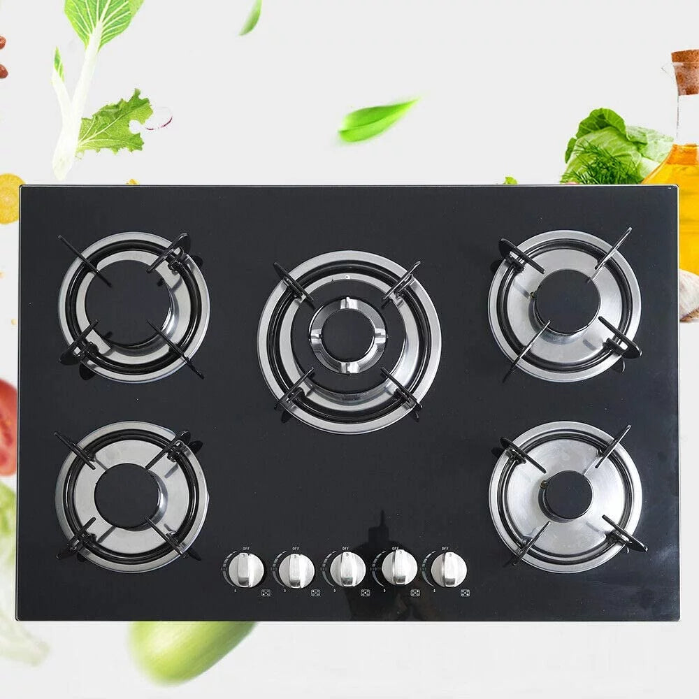 30" 5 Burners Black Tempered Glass Gas Cooktop F2447